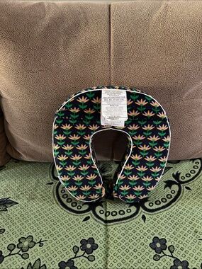 WOLF Navy Travel Neck Pillow with Green and Peach Floral Print